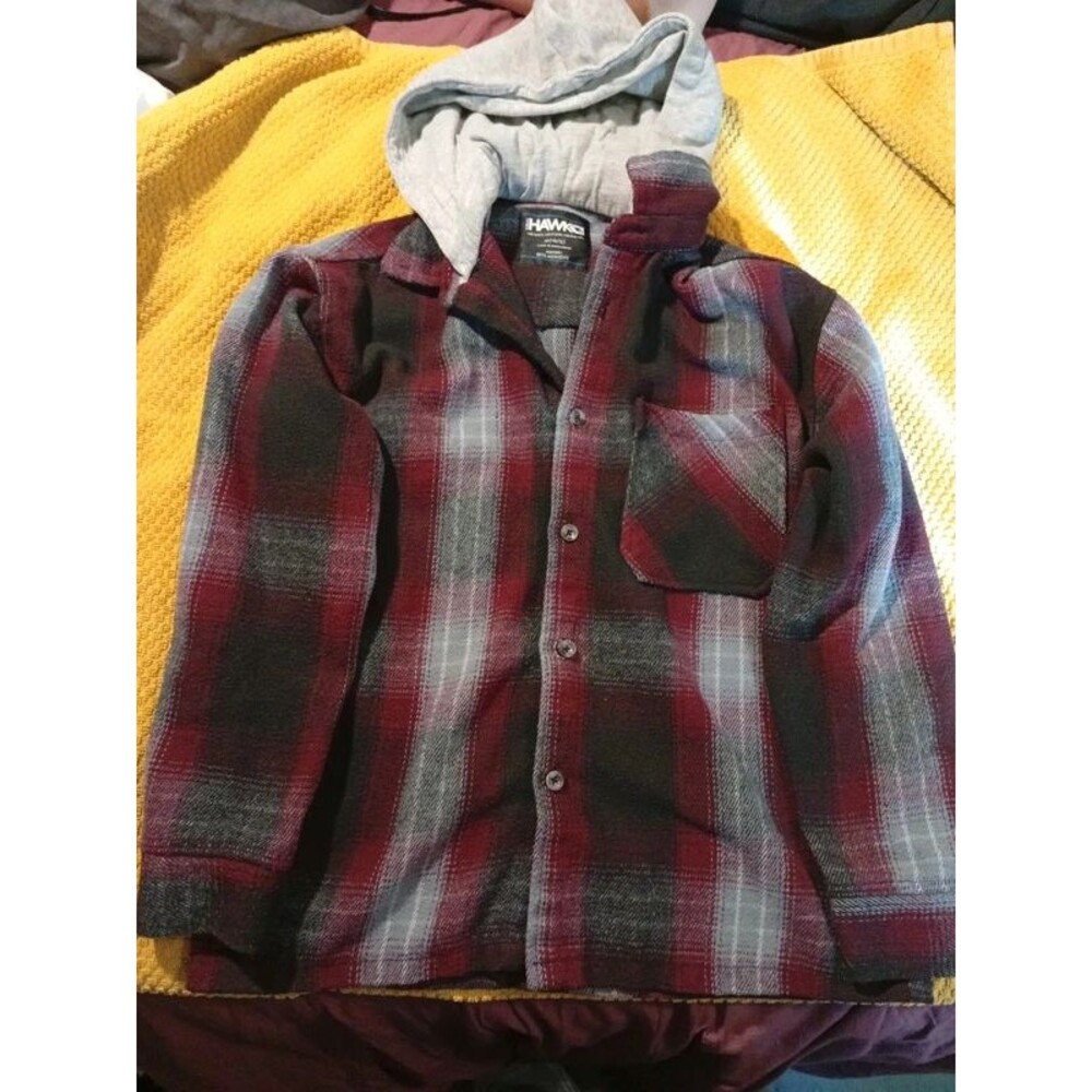 Boys size 10/12 (M) Tony Hawk red/grey/black button front hoodie